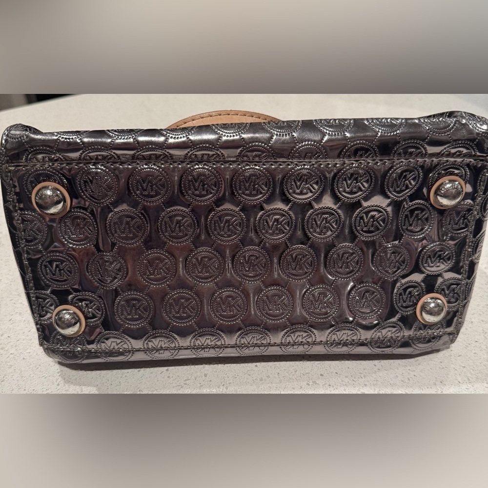 Michael Kors Shiny Silver and Tan Satchel - Picture 13 of 14